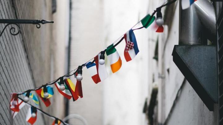 Flags in an alley