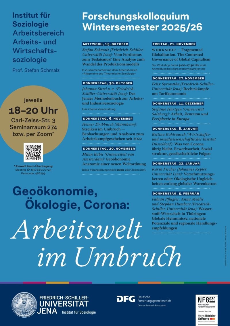 Forschungskolloquium Arbeits- und Wirtschaftssoziologie, Prof. Dr. Stefan Schmalz, Wintersemester 2025/26