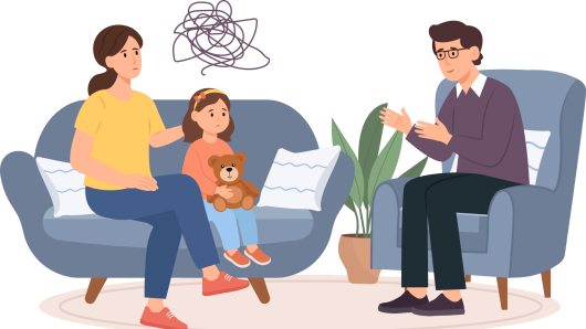 Mutter und Kind bei der Psychotherapie