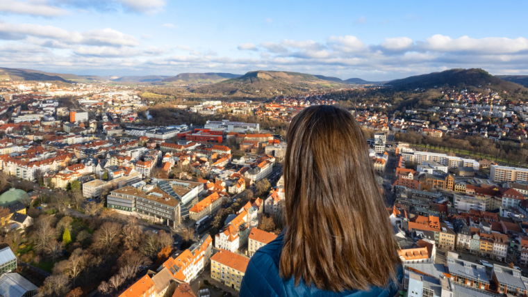 A person looks down on a city from above